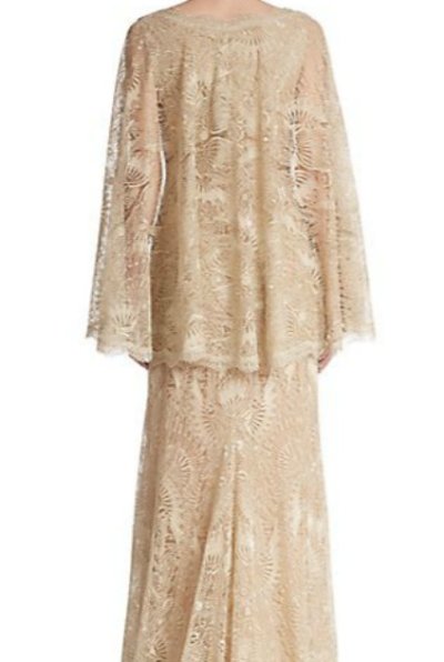 画像1: Tadashi Shoji   　Lace Cape Gown ベージュ系