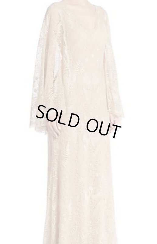 画像1: Tadashi Shoji   　Lace Cape Gown ベージュ系 (1)