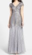 画像1: 【ドラマ使用】Adrianna Papell　　 Cap-Sleeve Sequined Gown  シルバー (1)