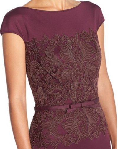 画像2: Tadashi Shoji    Belted Lace-Bodice Sheath Dress　ブラックベリー