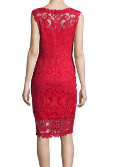 画像1: Tadashi Shoji   Lace Embroidered Sheath Dress　FLAME　 レッド系