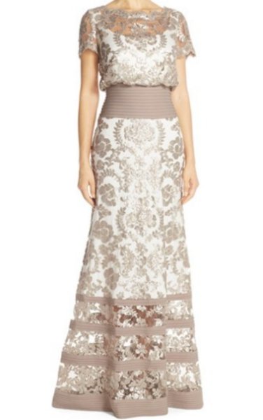 画像1: Tadashi Shoji       Sequin Lace Blouson Gown SAND ベージュ系 (1)