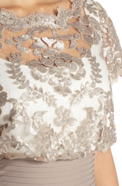 画像2: Tadashi Shoji       Sequin Lace Blouson Gown SAND ベージュ系