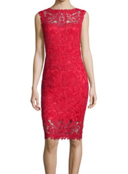 画像1: Tadashi Shoji   Lace Embroidered Sheath Dress　FLAME　 レッド系 (1)