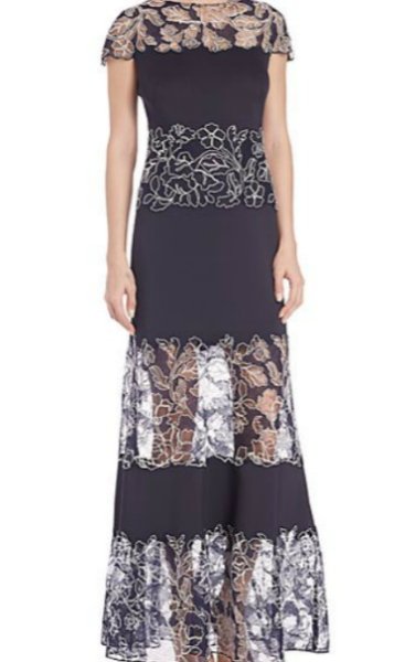 画像1: Tadashi Shoji      Lace Scuba Dress　ネイビー系 (1)