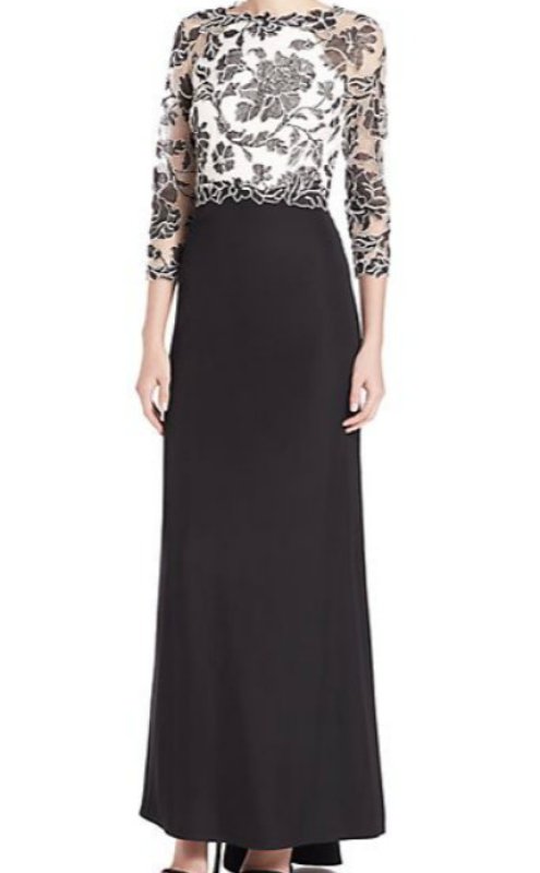 画像1: 【高畑淳子さんご着用】Tadashi Shoji      Three-Quarter Sleeve Lace and Crepe Gown ブラック (1)