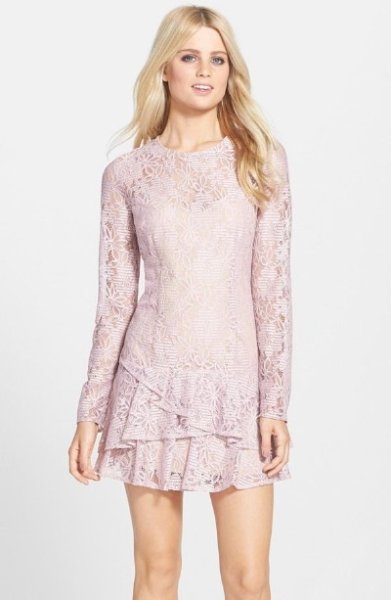 画像1: BCBGMAXAZRIA     Flounce Lace Dress (1)