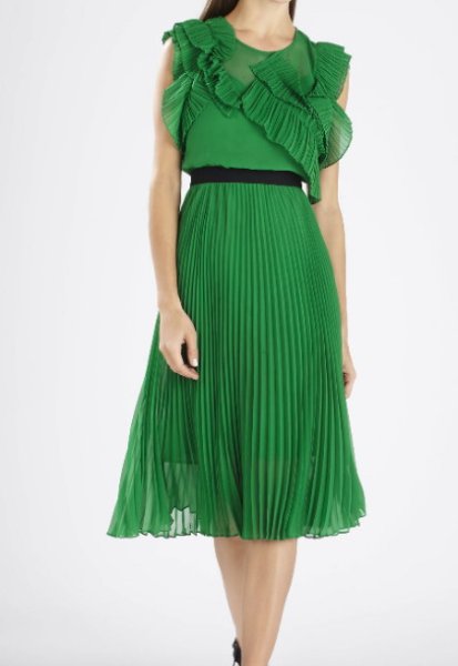 画像1: BCBGMAXAZRIA     LANETTE Sleeveless Pleated Ruffle Dress  (1)