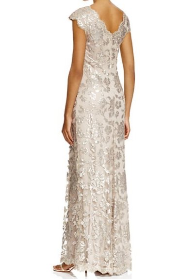 画像1: Tadashi Shoji タダシショージ   　 V-Neck Sequin Embroidered Gown　SAND ベージュ系