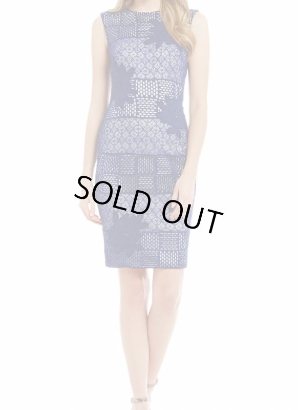 画像1: 【高橋真麻さんご着用】Tadashi Shoji    　 Mixed Media Sheath Dress　ブルー系 (1)