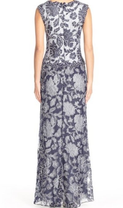 画像1: Tadashi Shoji    　 Embroidered Lace Gown　ネイビー系