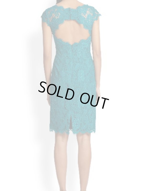 画像2: ML Monique Lhuillier 　オープンバックレースドレス  TEAL (2)