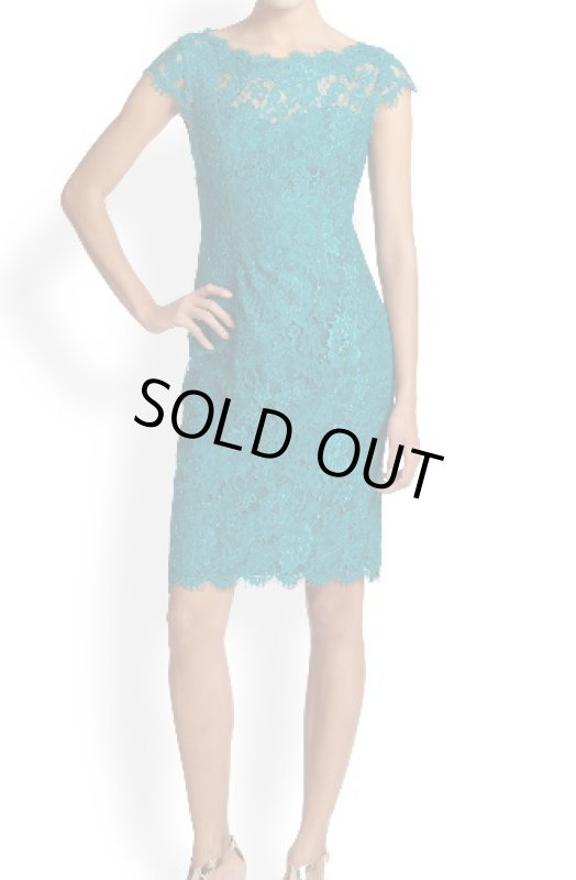 画像1: ML Monique Lhuillier 　オープンバックレースドレス  TEAL (1)