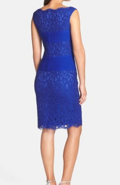 画像2: 【檀れいさん、黒谷友香さんご着用】Tadashi Shoji   Scalloped Lace Cocktail Dress MARINA ブルー系 (2)