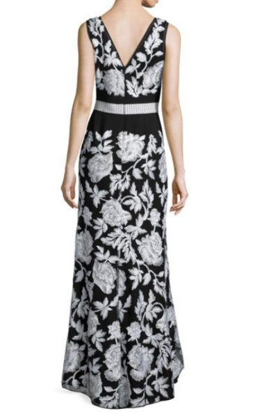 画像2: サイズ追加!【アンミカさんご着用】Tadashi Shoji  タダシショージ   Floral-Embroidered Belted Gown ブラック (2)