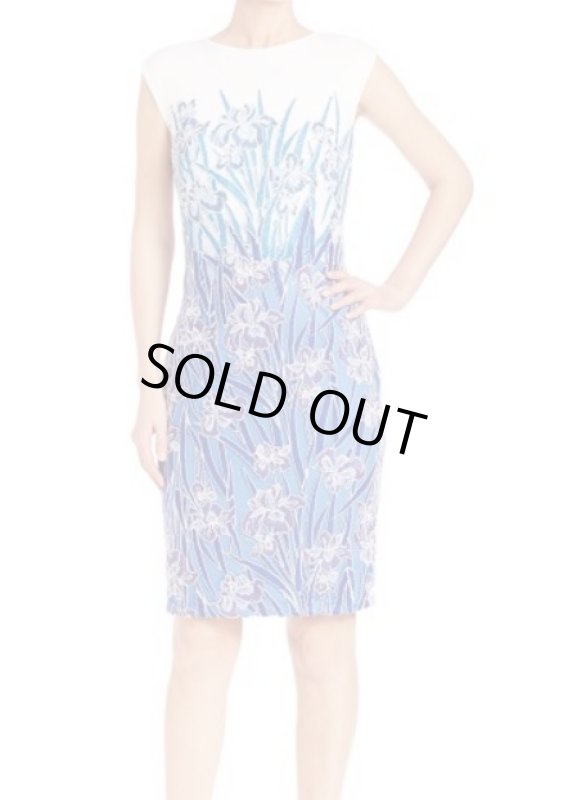 画像1: 【家庭画報掲載、ドラマ使用】Tadashi Shoji       Floral-Embroidered Sheath Dress ブルー系　 (1)