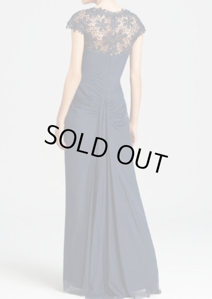 画像2: Tadashi Shoji タダシショージ   Beaded Illusion Bodice Mesh Gown ネイビー (2)