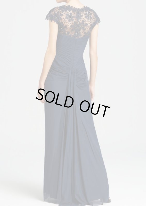 画像2: Tadashi Shoji タダシショージ   Beaded Illusion Bodice Mesh Gown　ネイビー (2)