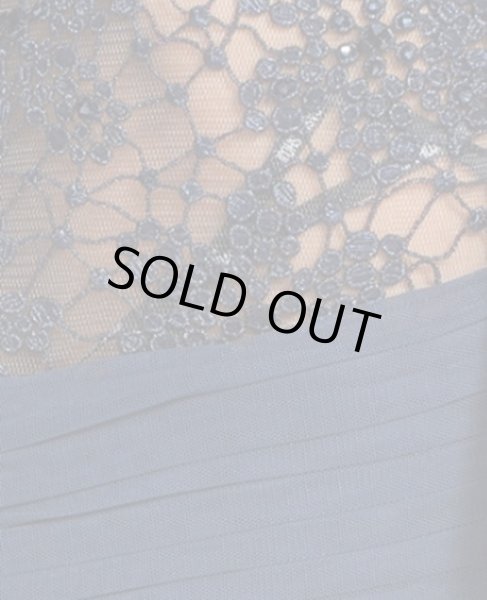 画像3: Tadashi Shoji タダシショージ   Beaded Illusion Bodice Mesh Gown ネイビー (3)