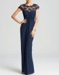 画像1: Tadashi Shoji    Beaded Illusion Bodice Mesh Gown　ネイビー系 (1)