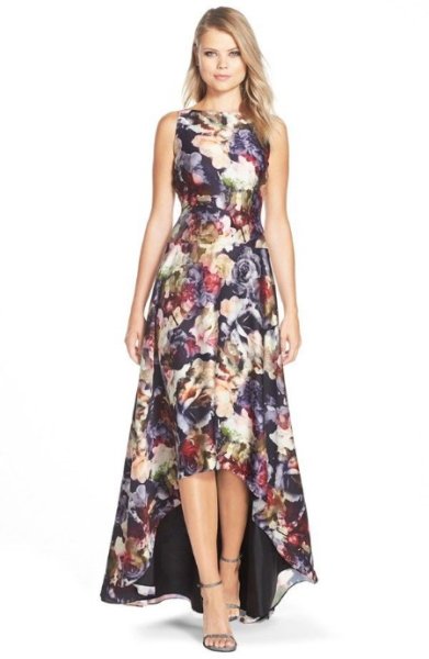 画像1: Adrianna Papell    Floral Charmeuse Hi-Low Gown (1)