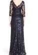 画像2: Tadashi Shoji   Sequin Lace Gown　ネイビー (2)