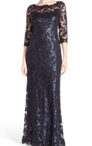 画像1: Tadashi Shoji   Sequin Lace Gown　ネイビー (1)