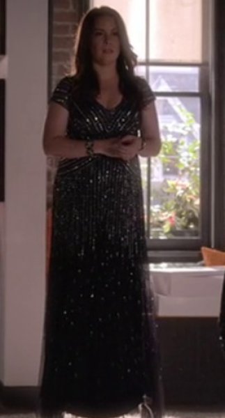 画像2: ドラマ【プリティリトルライヤーズ使用】Adrianna Papell   Cap-Sleeve Sequined Gown  ガンメタル (2)