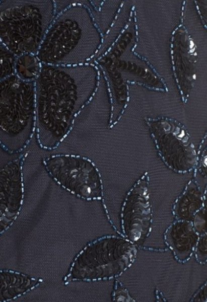 画像3: Adrianna Papell アドリアナパペル Hand Beaded Short Sleeve Floral Godet Gown  ネイビー (3)