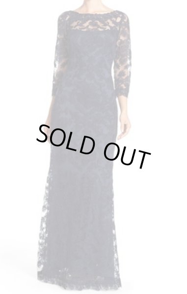 画像1: Tadashi Shoji  パーティードレス　Embroidered Tulle Gown ネイビー系 (1)