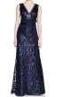 画像1: 再販売！Tadashi Shoji  ロングドレス　Sequined Lace Gown　ネイビー系 (1)