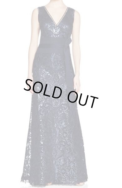 画像1: 再販売！Tadashi Shoji  ロングドレス　Sequined Lace Gown　ネイビー系 (1)