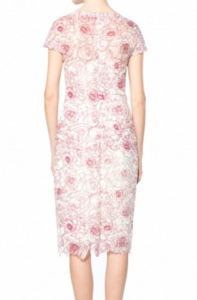 画像2: 【滝川クリステルさんご着用、ヴァンサンカン掲載】Tadashi Shoji    Embroidered Mesh Sheath Dress ルージュ (2)