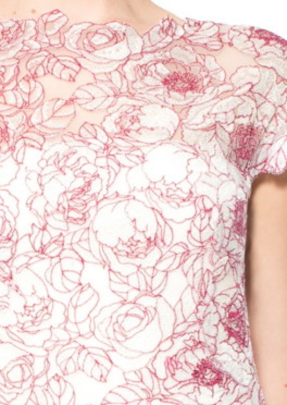 画像3: 【滝川クリステルさんご着用、ヴァンサンカン掲載】Tadashi Shoji    Embroidered Mesh Sheath Dress ルージュ (3)