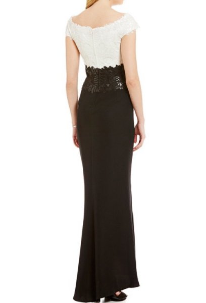画像2: Tadashi Shoji タダシショージ  Sequin Lace Two-Tone Gown ブラック (2)