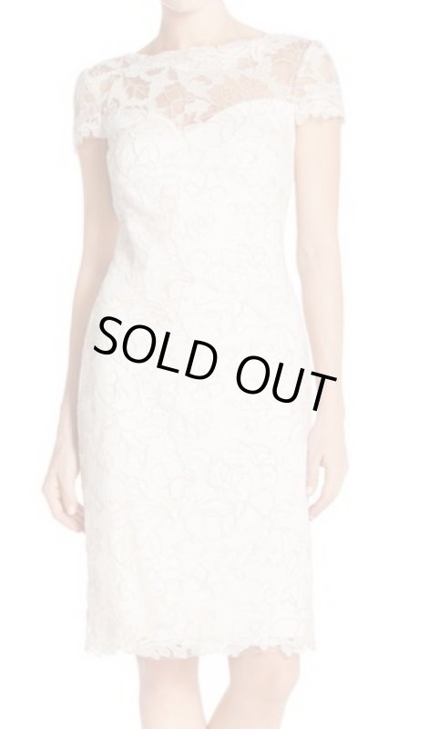画像1: Tadashi Shoji  パーティードレス　Embroidered Lace Sheath Dress　アイボリー系 (1)