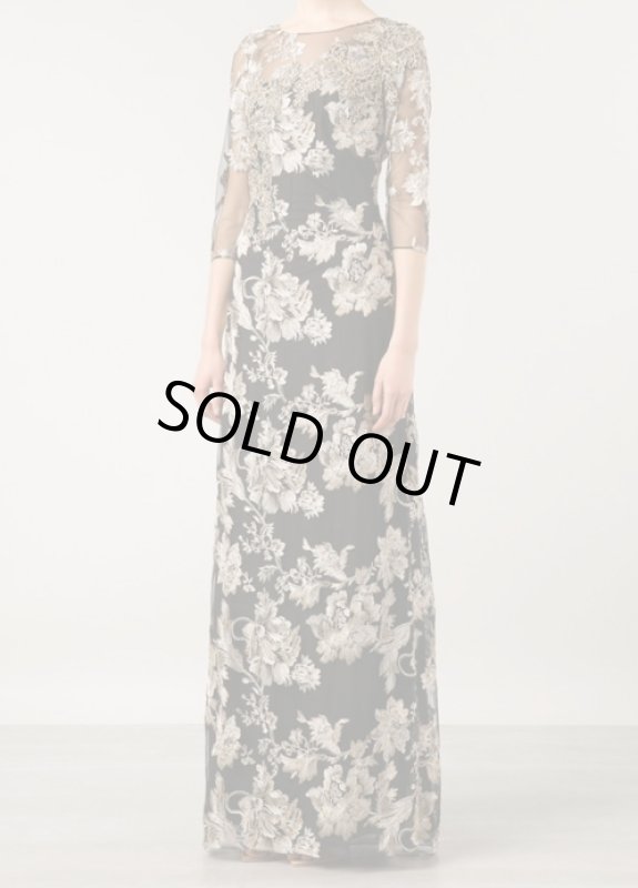 画像1: Notte by Marchesa　　　Gold Mesh Lace Embroidered  Gown  (1)