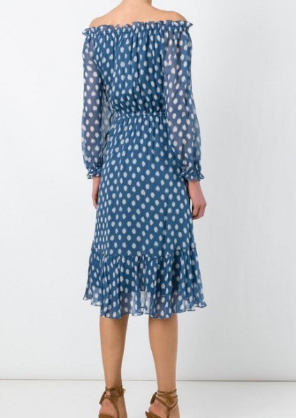 画像4: 【カーリークロス愛用】Diane von Furstenberg ダイアンフォンファステンバーグ Camila Off-Shoulder Silk Dress ブルー系 (4)