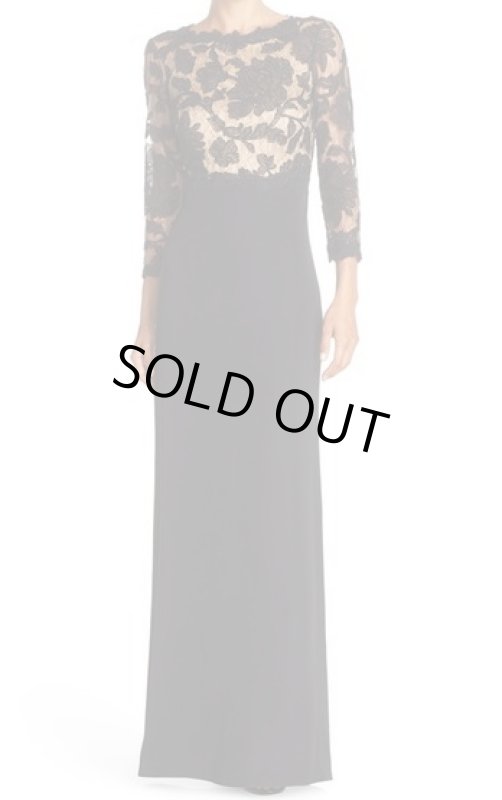 画像1: 即発！Tadashi Shoji      Three-Quarter Sleeve Lace and Crepe Gown　ブラック  05172 (1)
