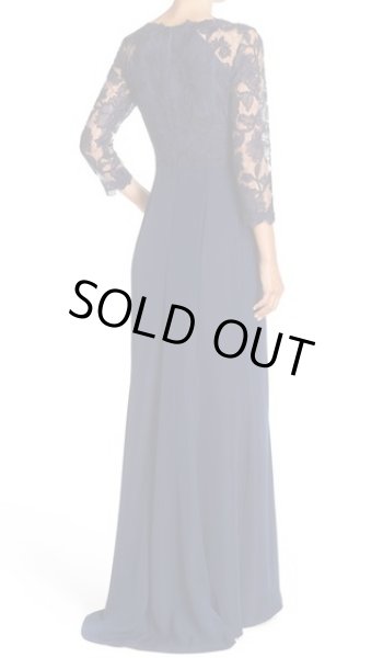 画像2: 1点のみ即発!Tadashi Shoji      Three-Quarter Sleeve Lace and Crepe Gown ネイビー  82901 (2)