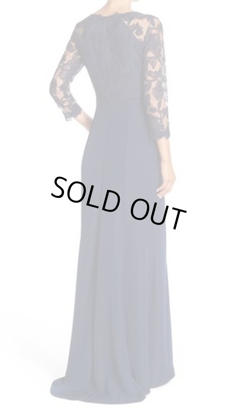 画像2: 1点のみ即発！Tadashi Shoji      Three-Quarter Sleeve Lace and Crepe Gown　ネイビー  82901 (2)