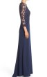 画像3: 1点のみ即発！Tadashi Shoji      Three-Quarter Sleeve Lace and Crepe Gown　ネイビー  82901 (3)