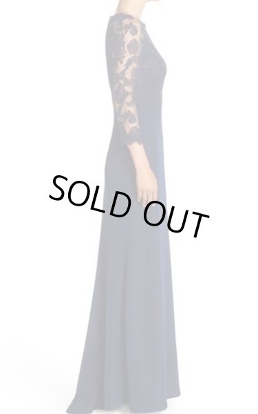画像3: 1点のみ即発!Tadashi Shoji      Three-Quarter Sleeve Lace and Crepe Gown ネイビー  82901 (3)