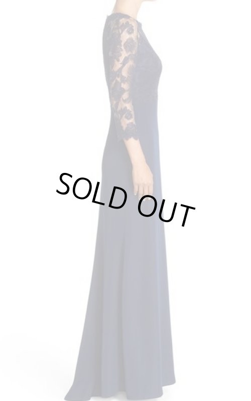 画像3: 1点のみ即発！Tadashi Shoji      Three-Quarter Sleeve Lace and Crepe Gown　ネイビー  82901 (3)