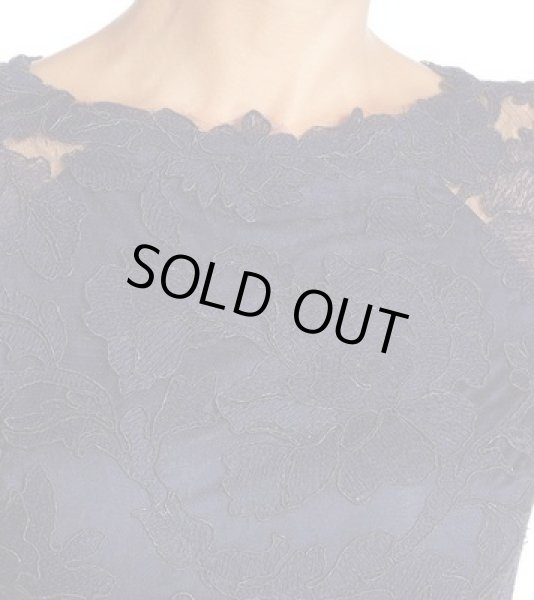 画像4: 1点のみ即発!Tadashi Shoji      Three-Quarter Sleeve Lace and Crepe Gown ネイビー  82901 (4)