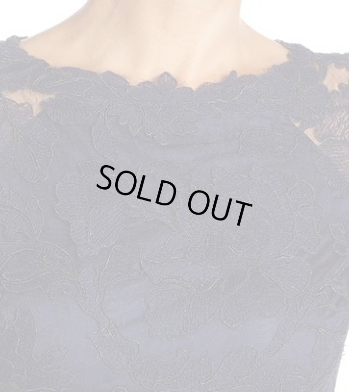 画像4: 1点のみ即発！Tadashi Shoji      Three-Quarter Sleeve Lace and Crepe Gown　ネイビー  82901 (4)
