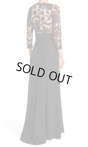画像2: Tadashi Shoji      Three-Quarter Sleeve Lace and Crepe Gown　ブラック  05172 (2)