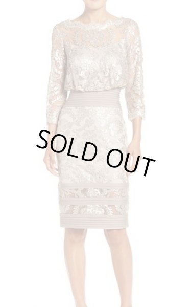 画像1: Tadashi Shoji タダシショージ　Sequin Lace Blouson Dress ベージュ系 (1)