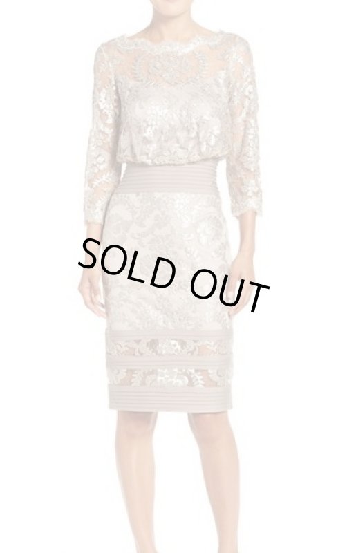 画像1: Tadashi Shoji タダシショージ　Sequin Lace Blouson Dress ベージュ系 (1)