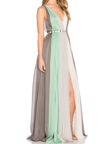 画像2: ドラマ【デビアスなメイドたち使用】Halston Heritage パーティードレス Deep V-Neck Chiffon Gown (2)